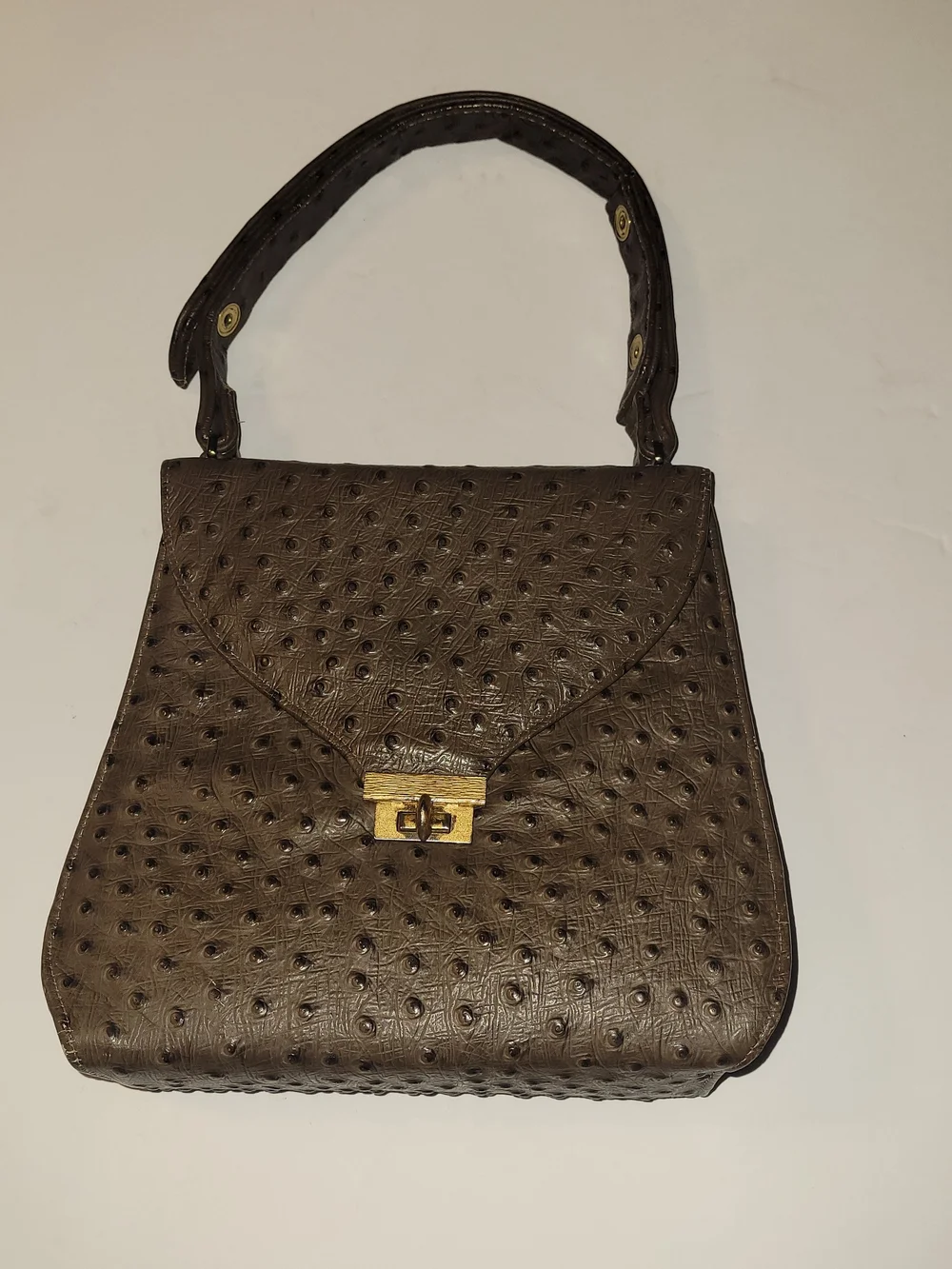 Vintage Ostrich Leather Olive Green Leather Handbag